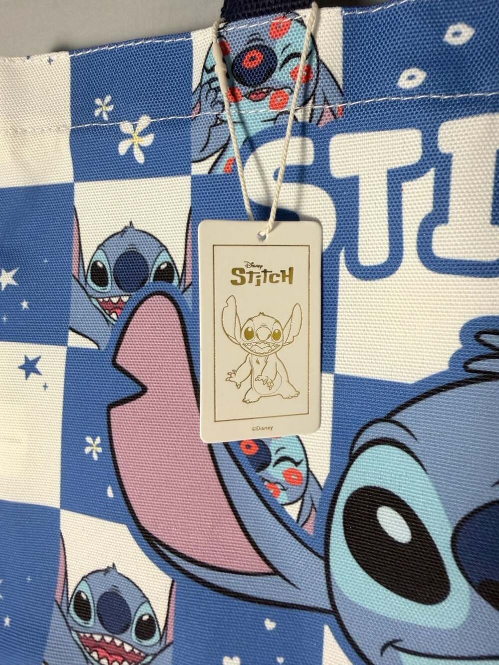 Disney Stitch Checkerboard Print Canvas Tote Bag (2 available) - Picture 2 of 6